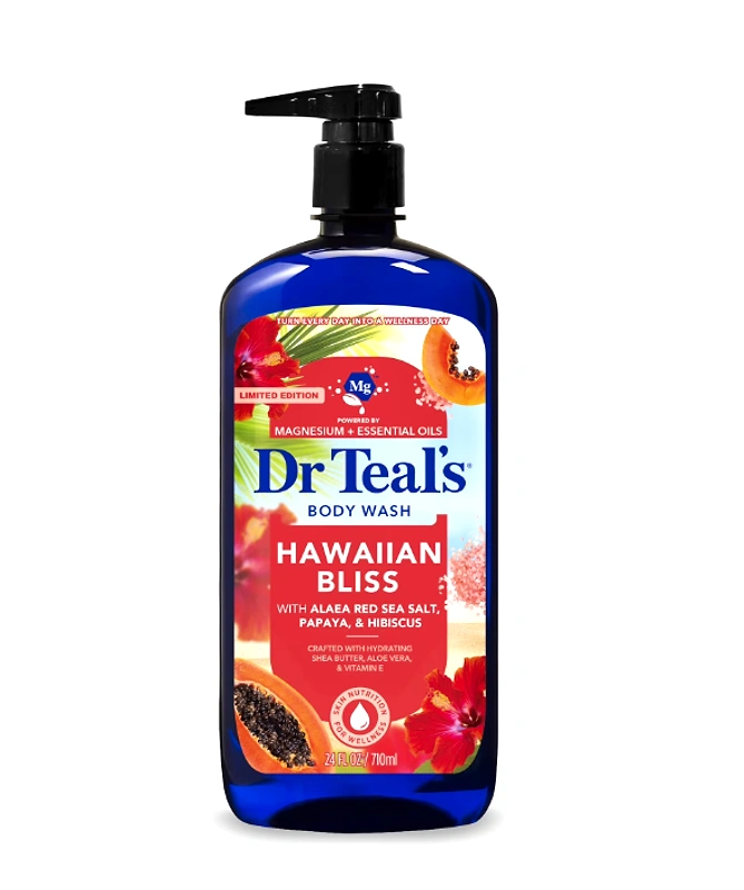 Dr Teal's Hawaiian Bliss Body Wash with Alaea Red Sea Salt, Hibiscus & Papaya, 24 fl oz